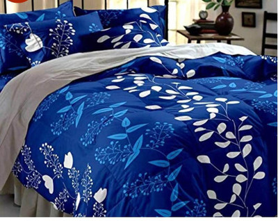 Durga 144 TC Polycotton Double 3D Printed Flat Bedsheet(Pack of 1, Blue)