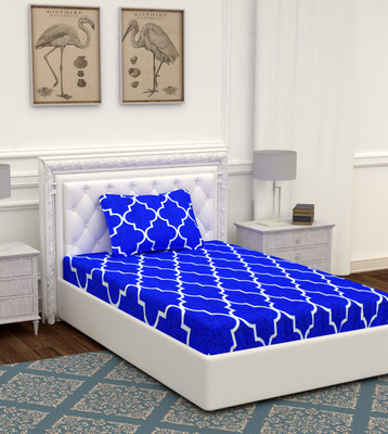 BEVI 204 TC Microfiber Single Printed Flat Bedsheet(Pack of 1, Blue)