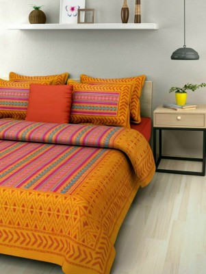 DHAKAD 144 TC Cotton Double Jaipuri Prints Flat Bedsheet(Pack of 1, Yellow)