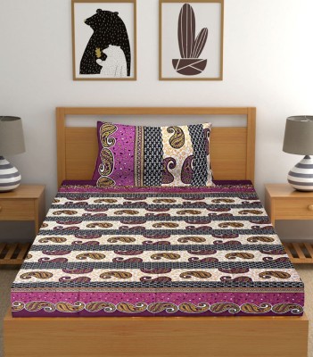 KUBER INDUSTRIES 144 TC Cotton Single Printed Flat Bedsheet(Pack of 1, Multicolor18)