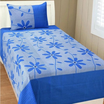 Twinkle Star's 144 TC Cotton Single 3D Printed Flat Bedsheet(Pack of 1, Light Blue)