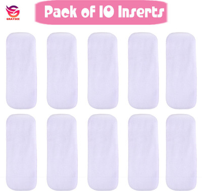 GRAYSEE High Quality 4 Layer Cotton Microfiber White Insert Liner Reusable Washable Cotton Diaper Nappy Inserts for Baby Cloth Diapers, 4 Layer White Inserts Liners Natures Cloth Diaper Liner - S - M(10 Pieces)