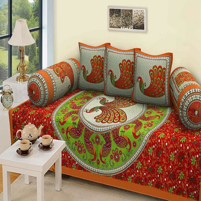 MAHI TEXTILES Cotton Animal Diwan Set(Orange)