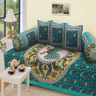 MAHI TEXTILES Cotton Animal Diwan Set(Green)
