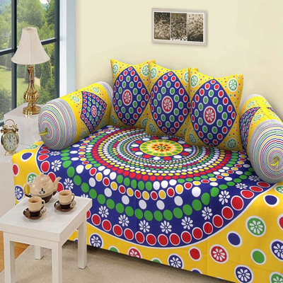 MAHI TEXTILES Cotton Abstract Diwan Set(Yellow)