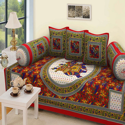 MAHI TEXTILES Cotton Animal Diwan Set(Green)