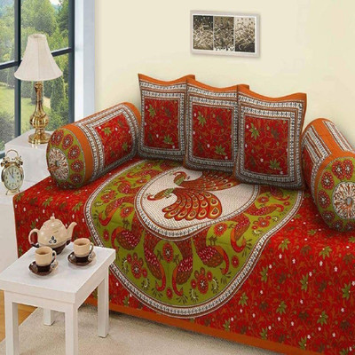 MAHI TEXTILES Cotton Animal Diwan Set(Red)