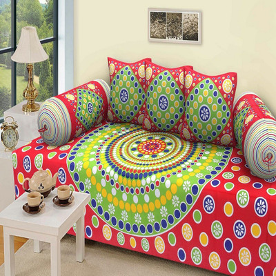 MAHI TEXTILES Cotton Abstract Diwan Set(Red)