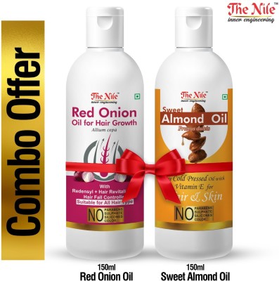 The Nile Red Onion Oil 150 ML + Sweet Almond Oil 150 ML Hair Oil(300 ml)