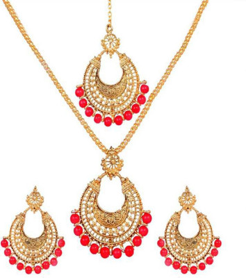 jatin imitation Metal Gold-plated Gold, Red Jewellery Set(Pack of 1)