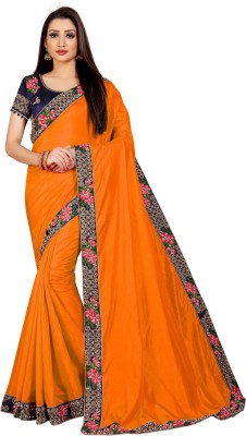 ZUUL Embroidered, Embellished Bollywood Silk Blend Saree(Orange)