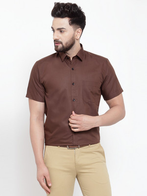 JAINISH Men Solid Formal Brown Shirt