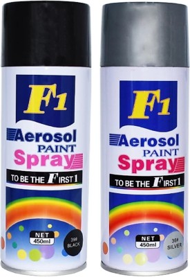 F1 F1 SPRAY PAINT BLACK,SILVER Spray Paint 450 ml(Pack of 2)