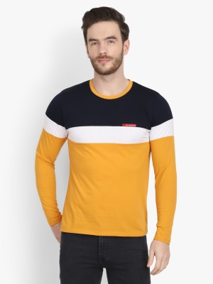 LE BOURGEOIS Colorblock Men Round Neck Dark Blue, Yellow T-Shirt