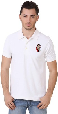 MIDNIGHT BLACK Solid Men Polo Neck White T-Shirt