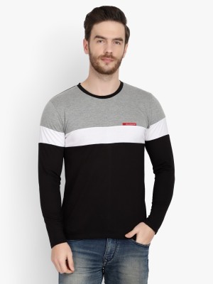 LE BOURGEOIS Colorblock Men Round Neck Black, Grey T-Shirt