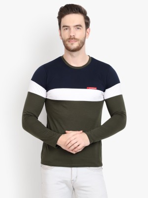 LE BOURGEOIS Colorblock Men Round Neck Dark Blue, Dark Green T-Shirt