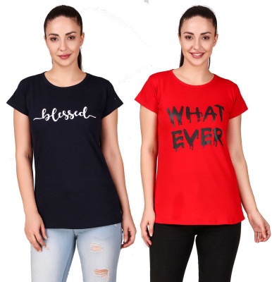 ANIXA Printed Women Round Neck Multicolor T-Shirt