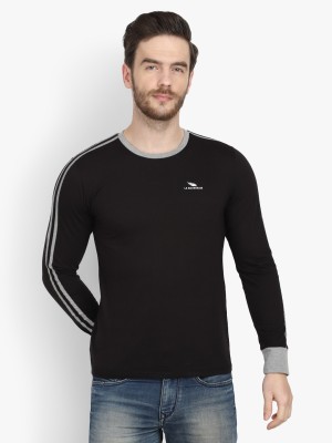 LE BOURGEOIS Striped, Solid Men Round Neck Black T-Shirt