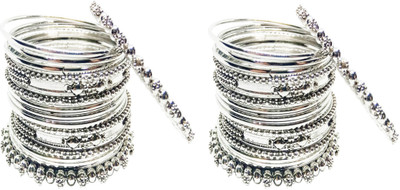 Anahat collection Metal Black Silver Bangle Set(Pack of 2)