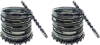 Anahat collection Metal Black Silver Bangle Set(Pack of 2)