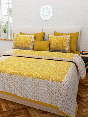RIYA FABRICS 140 TC Cotton Double Printed Flat Bedsheet(Pack of 1, Yellow)