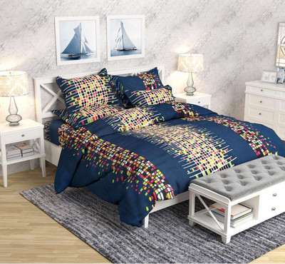 Durga 144 TC Polycotton Double 3D Printed Flat Bedsheet(Pack of 1, Blue)