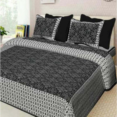 omkar 280 TC Cotton Double Printed Flat Bedsheet(Pack of 3, Black)