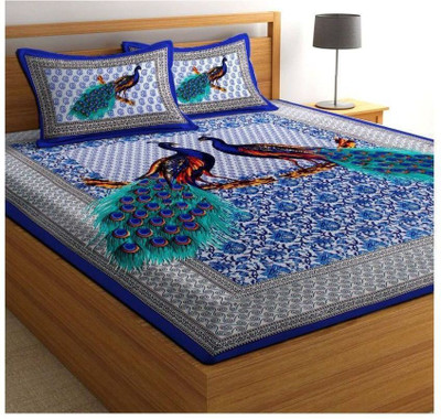 KHWAISH KOLLECTION 180 TC Cotton Double Printed Flat Bedsheet(Pack of 1, Blue)