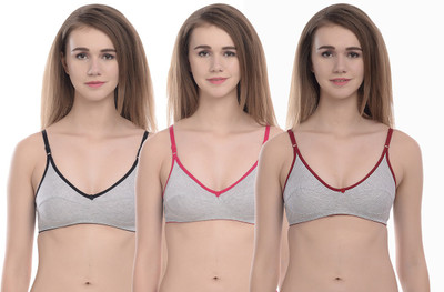 elina Women T-Shirt Non Padded Bra(Maroon, Black, Pink)