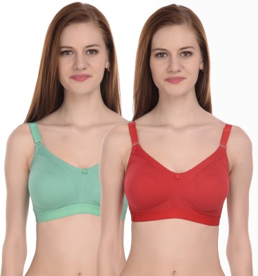 ELINA Women T-Shirt Non Padded Bra(Red, Light Green)