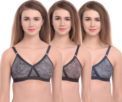 elina Women Full Coverage Non Padded Bra(Blue, Brown, Grey)
