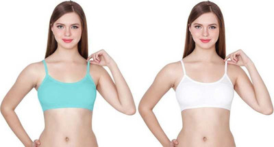 OSTIUM Women Bralette Lightly Padded Bra(White, Green)