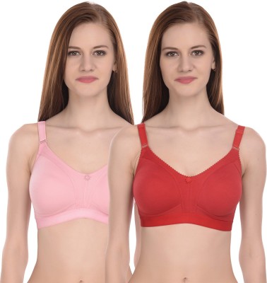 ELINA Women Full Coverage Non Padded Bra(Red, Pink)