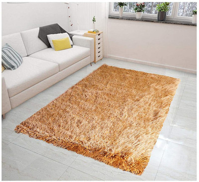 RM Handloom Gold Polyester Carpet(3 ft,  X 5 ft, Rectangle)