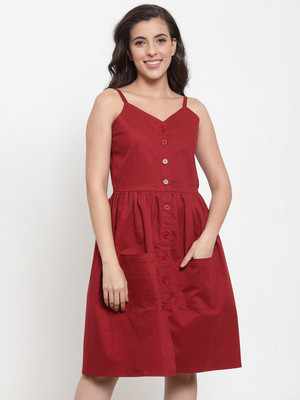 VOXATI Women Pinafore Maroon Knee Length Dress