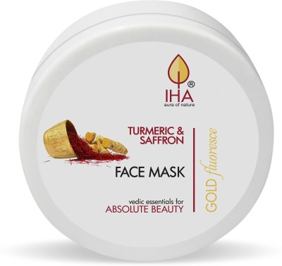 IHA Gold Fluoresce Face Mask - Herbal Face Pack with Turmeric and Saffron, Hydrating, Tan Removal and Depigmentation for Glowing Skin - Skin Lightening Facial Mask for Women, Normal to Dry Skin, 500G(500 g)