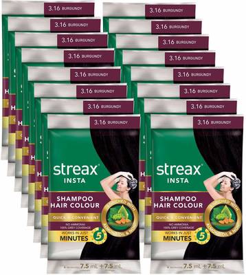 Streax Insta Shampoo Hair Colour Pack 16, 18ml , Burgundy