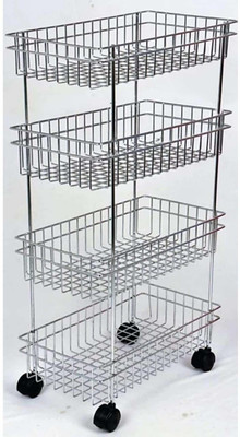 NMS TRADERS 4 Layer Portable Modern Fruit and Vegetable Stand Basket Trolley Morden Onion Potato Cutlery, Spice, Pickles Jars Container Basket Organizer Holder Stand Kitchen Storage Original Steel Kitchen Trolley Stainless Steel Kitchen Trolley(Pre-assembled)