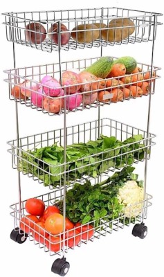 WAYMORE 4 Layer Fruits & Vegetable Onion Trolley Container Basket Organizer Stainless Steel Kitchen Trolley(Pre-assembled)
