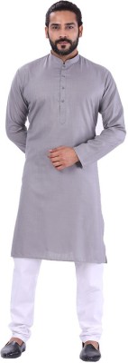 Ajay Arvindbhai Khatri Men Solid Straight Kurta(Grey)