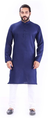 Ajay Arvindbhai Khatri Men Solid Straight Kurta(Blue)