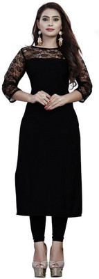 KROOZ Women Solid Straight Kurta(Black)