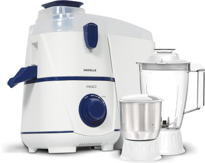 HAVELLS RIGO 2GHIJMBUB050 500 Juicer Mixer Grinder (2 Jars, WHITE + DARK BLUE)
