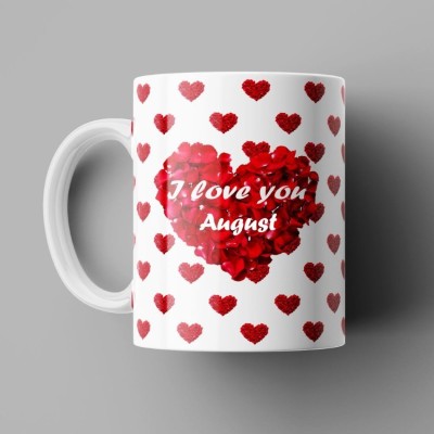 Beautum I Love You August Romantic Name Ceramic White Coffee (350)ml Model No: BILU002510 Ceramic Coffee Mug(350 ml)