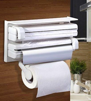 Honch Triple Paper Dispenser|3 in 1 Foil Cling Film Tissue Paper Roll Holder Tissue Paper Holder, Tripple Paper Dispenser, Cling Film Dispenser with Cutter Paper Dispenser