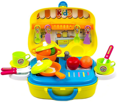 PALDIBI ENTERPRISE Kitchen Cooking Pretend Play Toy Set for Kids with Suitcase, Accessories, Yellow