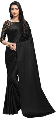Amiga fashion Solid/Plain Bollywood Satin Saree(Black)