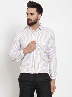 JAINISH Men Striped Formal White Shirt