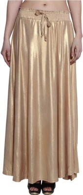 SriSaras Solid Women Flared Gold Skirt